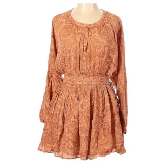 Amuse Society Orange Mini Sundress with gathered tied waist - Picture 1 of 9